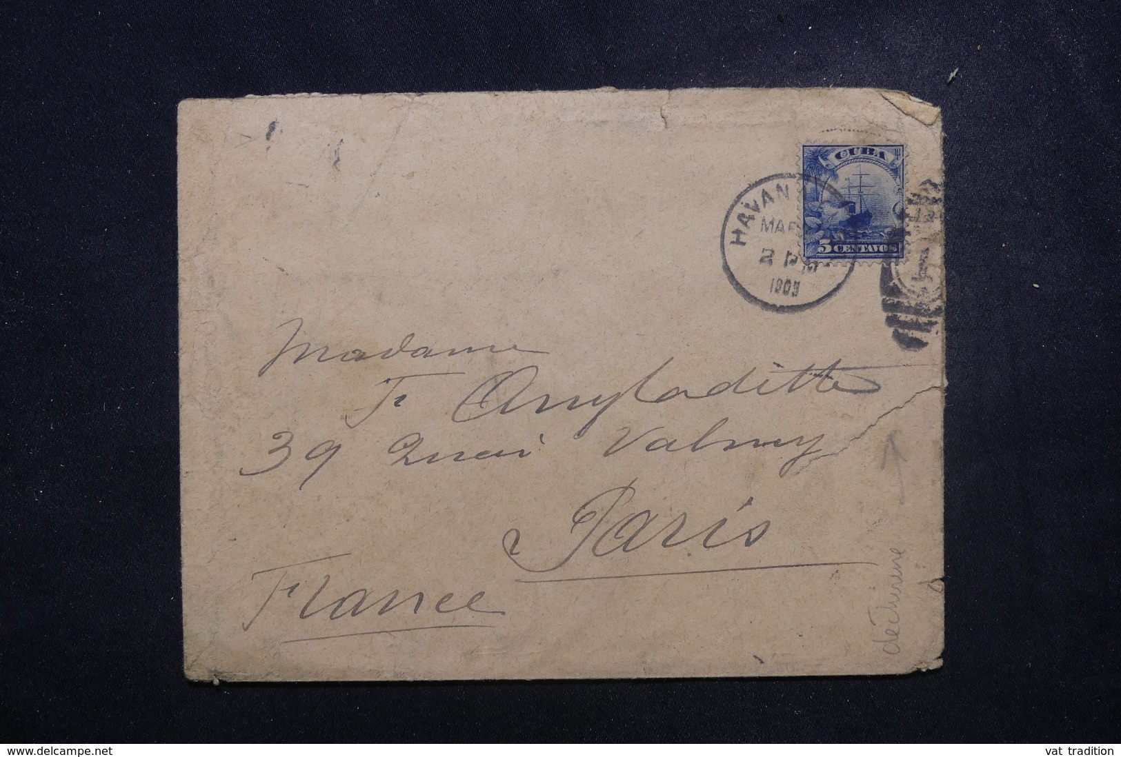 CUBA - Enveloppe De L 'Hôtel Pasaje De Havana Pour Paris En 1903, Affranchissement Plaisant - L 45801 - Covers & Documents