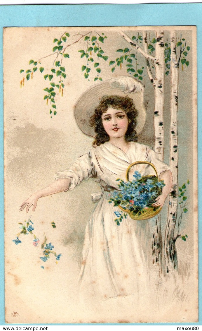 Jolie FILLE - Chapeau - Panier De Fleurs  - 1905  - (Carte Gaufrée) - Altri & Non Classificati