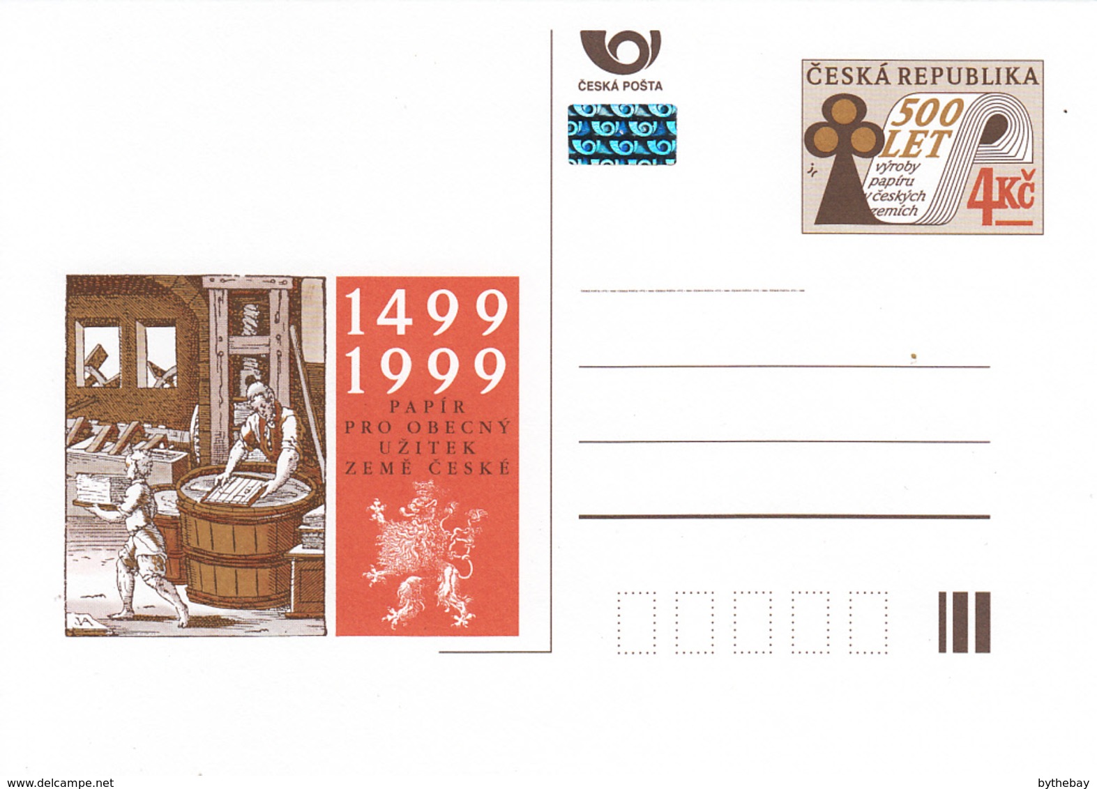 Czech Republic 1999 Postal Stationery 4k 500 Years Of Paper Production - Postkaarten