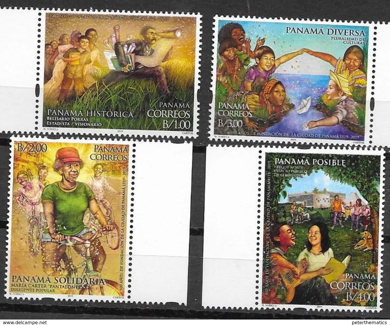 PANAMA, 2019, MNH, 500TH ANNIVERSARY OF FOUNDING OF PANAMA CITY, BICYCLES, DOGS, MUSIC, PARKS, CHILDREN, PAPER BOATS,4v - Other & Unclassified