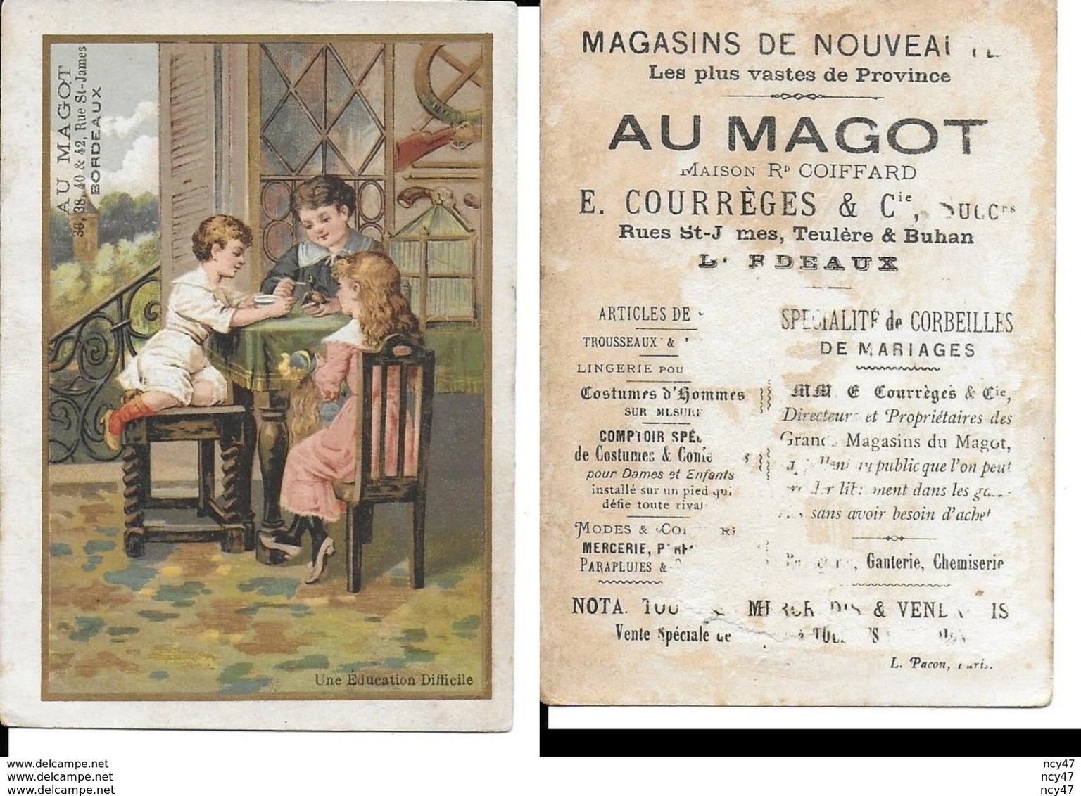 CHROMOS. Magasins De Nouveautés AU MAGOT (Bordeaux). Une éducation Difficile. ..I 453 - Altri & Non Classificati