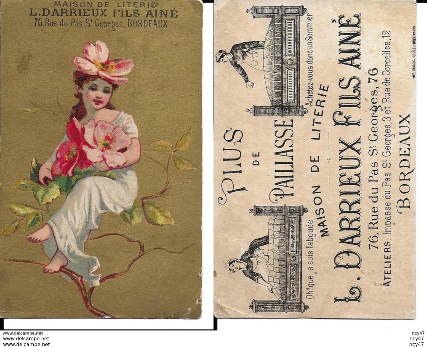 CHROMOS. Maison De Literie. L. DARRIEUX FILS Ainé (Bordeaux). Jolie Femme Et Fleurs. ..I 446 - Altri & Non Classificati