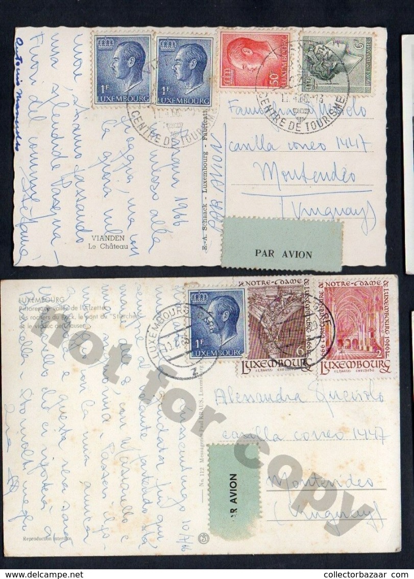 LUXEMBOURG AIR MAIL 1966 TWO POSTCARDS TO URUGUAY RARE DESTINY W4_1350 - Briefe U. Dokumente