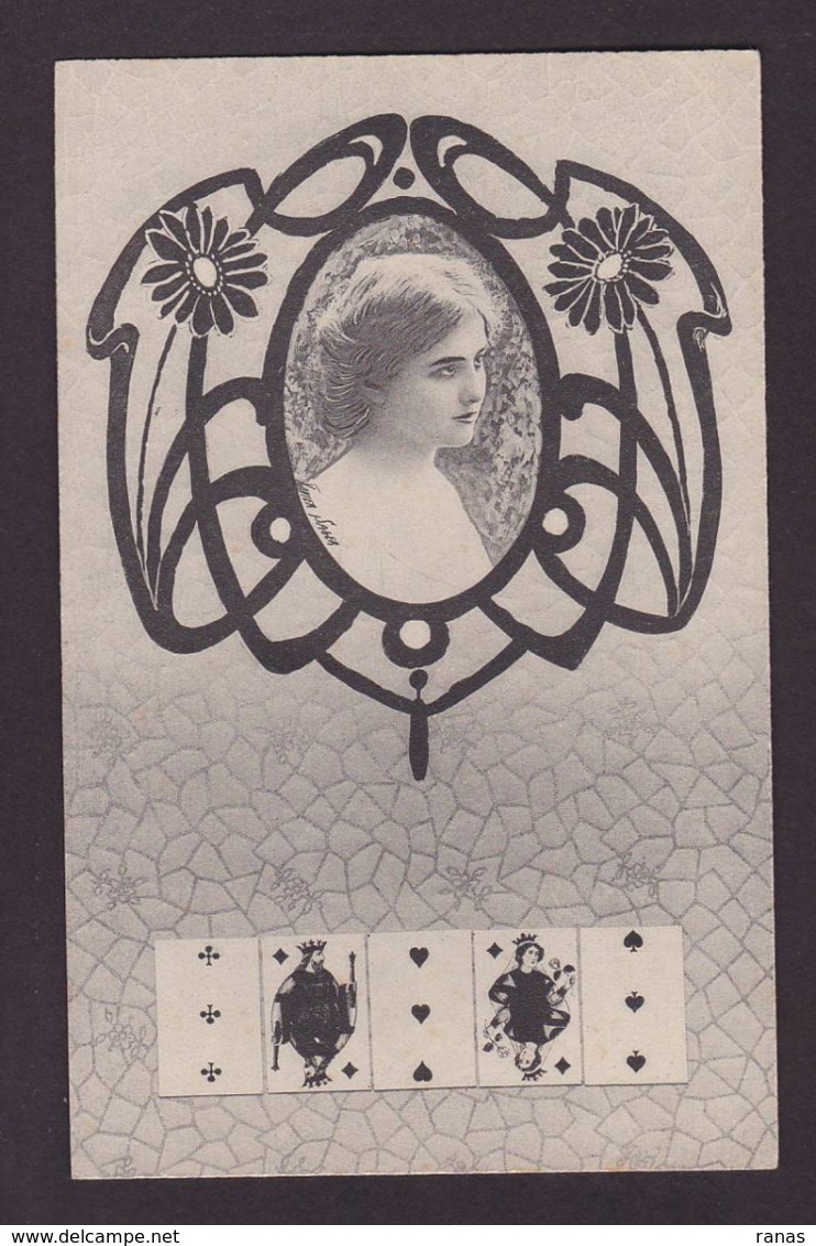 CPA Jeu De Cartes Carte à Jouer Playing Cards Non Circulé Xavier Sager Art Nouveau Femme Women Voir Scan Du Dos - Cartes à Jouer