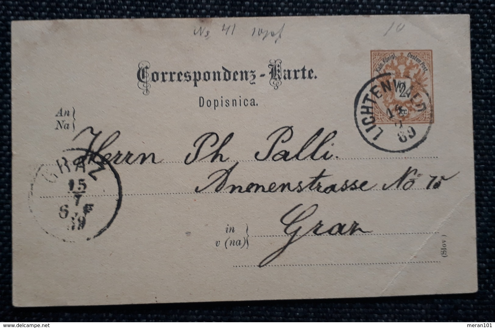 Postkarte(SLov.) 1889, LICHTENWALD - GRAZ - Covers & Documents