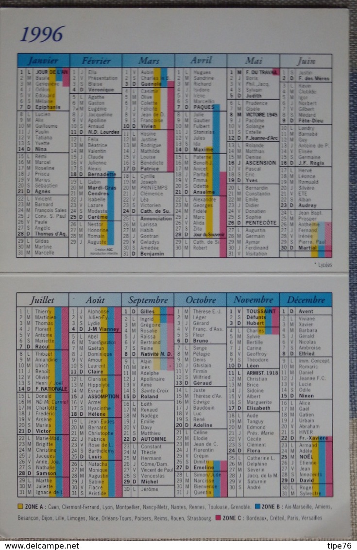 Petit Calendrier De Poche 1996 France Telecom Sillage Téléphone Répondeur Minitel - Morient Pontivy - Small : 1991-00