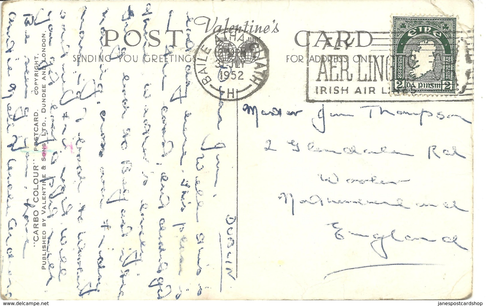 SLOGAN POSTMARK - AER LINGUS - IRISH AIR LINES - 1952 - Postal Stationery