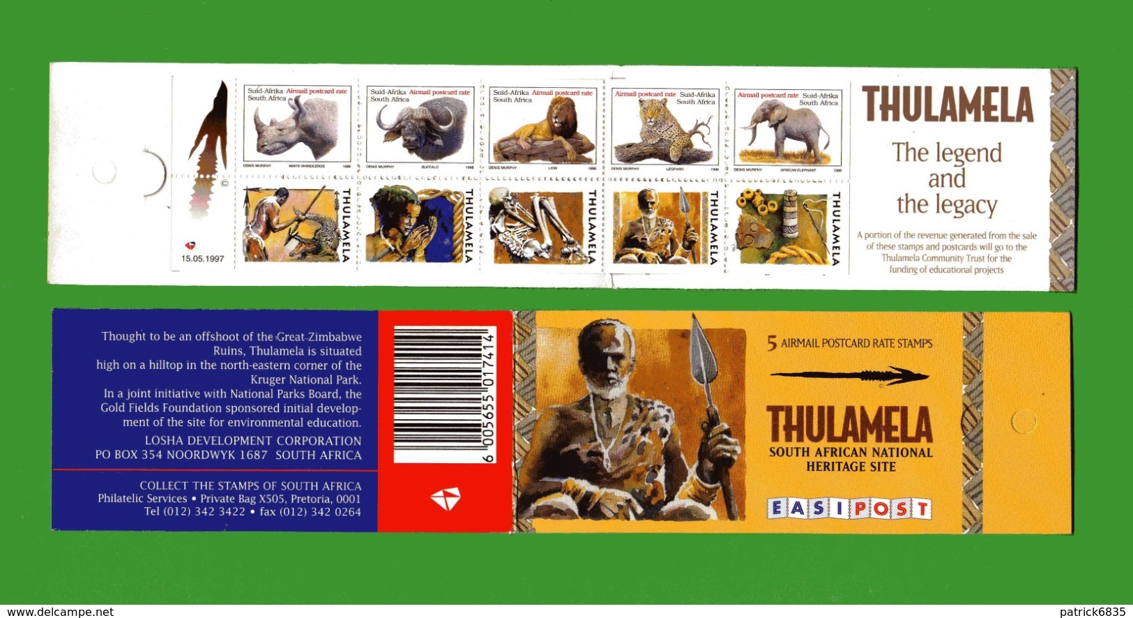 (St 5) SOUTH AFRICA,** 1997, Booklet 41, Big 5, Thulamela-labels.  MNH - Markenheftchen