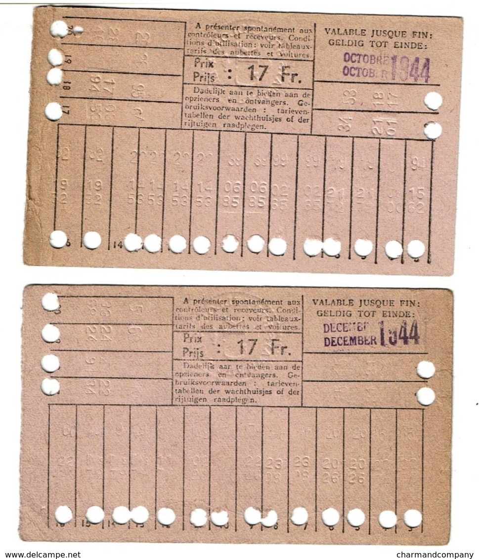 Tramways Bruxellois - 2 Cartes 20 Voyages - Octobre 1944 - Décembre 1944 - 2 Scans - Europe