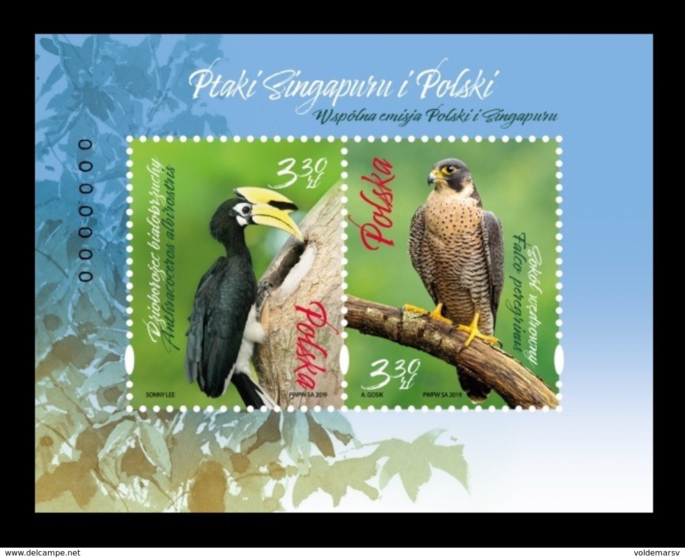 Poland 2019 Mih. 5171/72 (Bl.295) Fauna. Birds. Hornbill And Falcon (joint Issue Poland-Singapore) MNH ** - Neufs