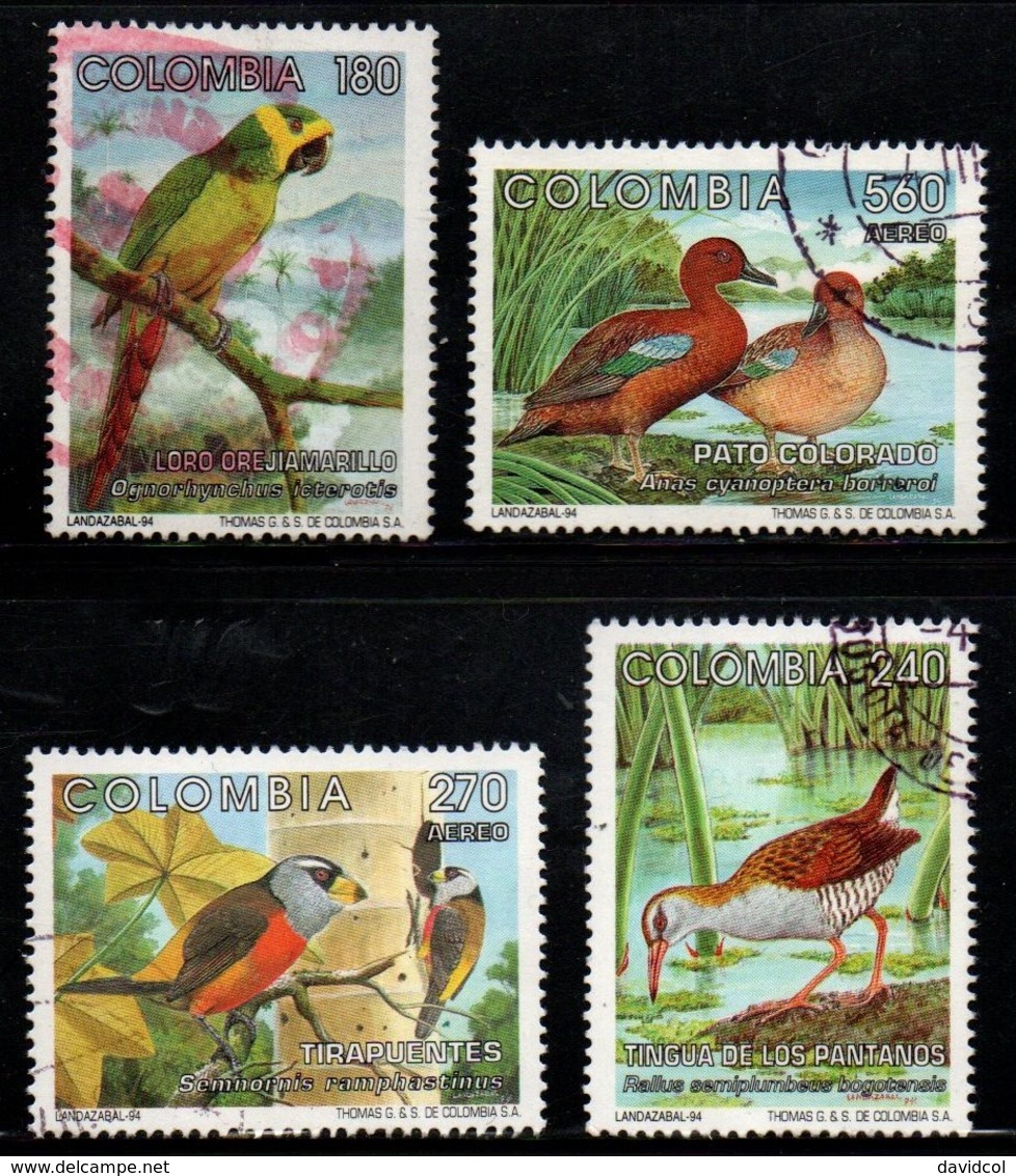 A011- COLOMBIA - 1994 - MI#: 1932-1935 - USED - BIRDS - Colombia