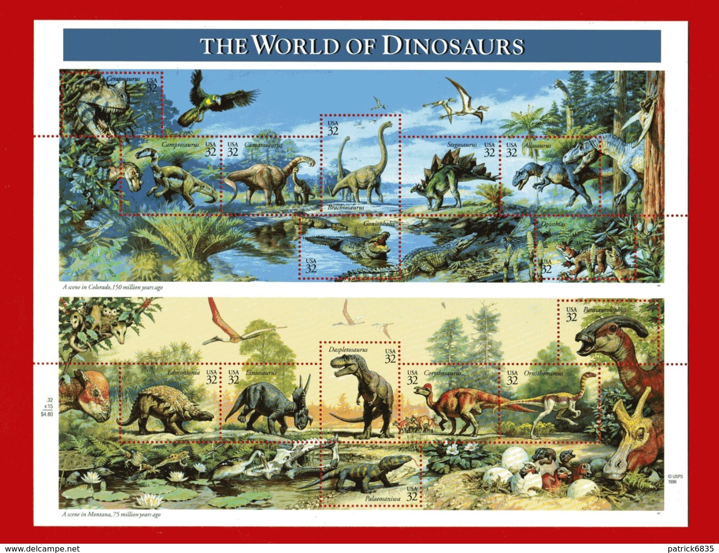 (St ) UNITED STATES **-1997 The World Of Dinosaurs, Sheet Of 15.  MNH - Blocks & Sheetlets