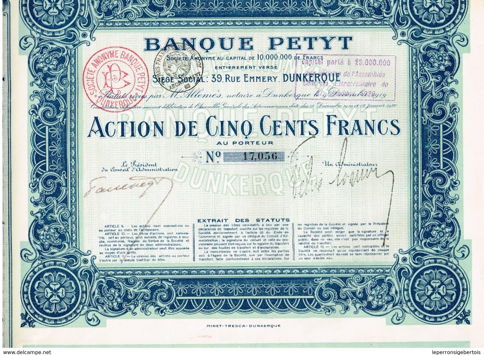 Titre Ancien - Banque Petyt - Société Anonyme - Titre De 1920 - Banca & Assicurazione