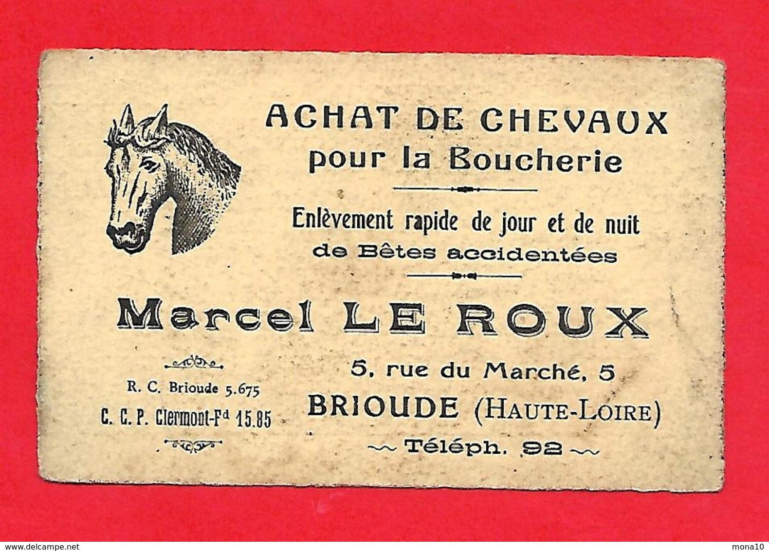 Carte De Visite - Boucherie Chevaline  -Brioude - Marcel Le Roux - Cheval - Cartes De Visite