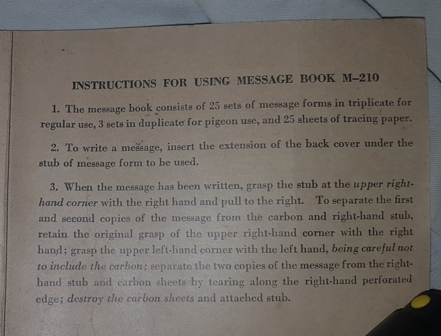 Message Book M-210 US Army WW2 - 1939-45