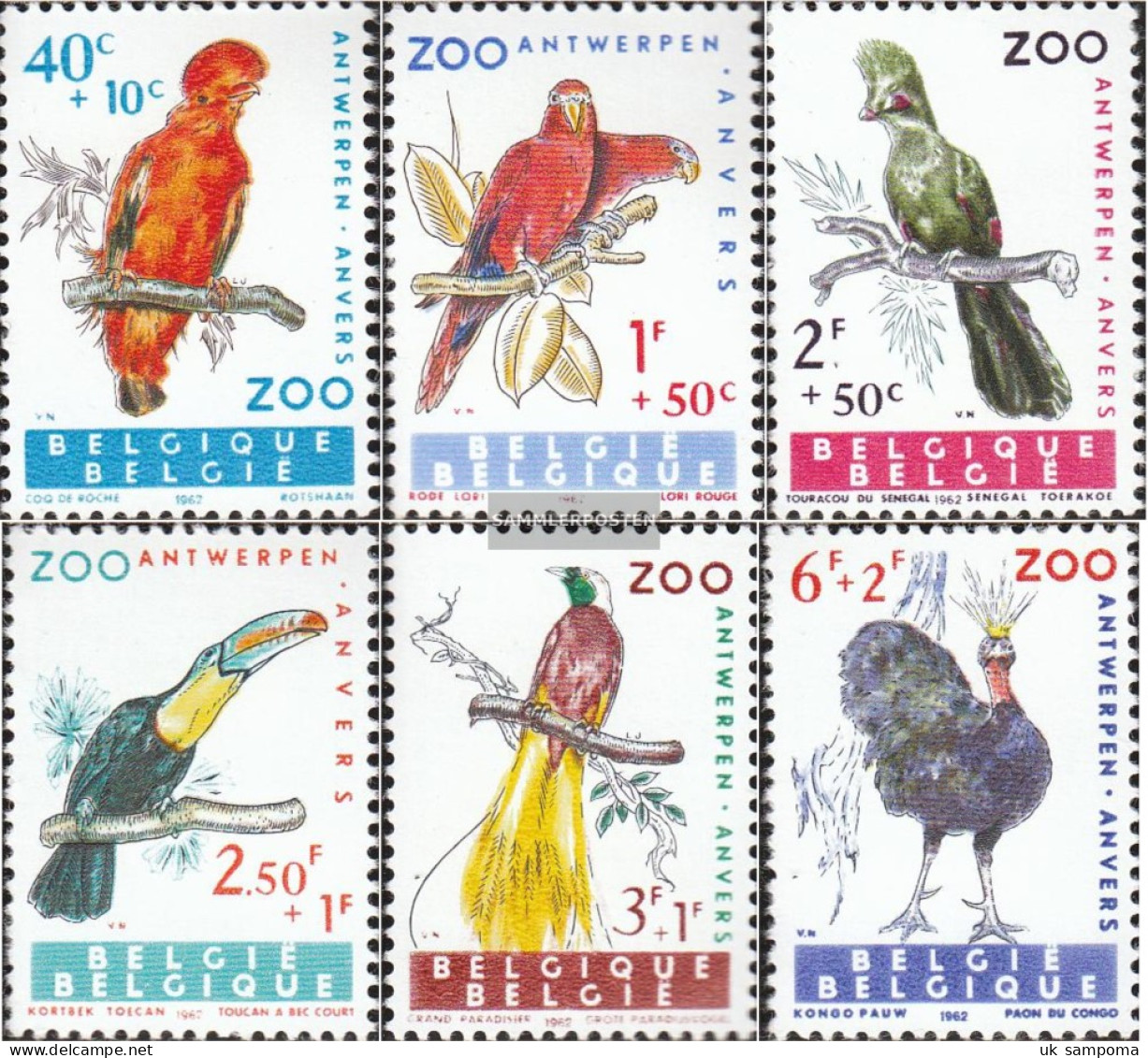 Belgium 1276-1281 (complete Issue) Unmounted Mint / Never Hinged 1962 Birds - Unused Stamps