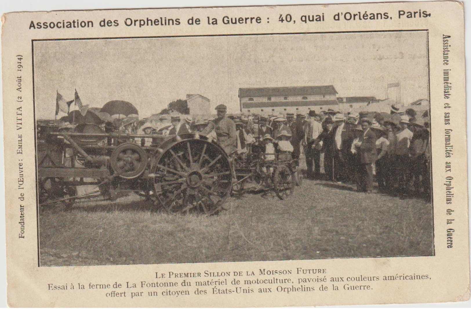 CPA   ASSOCIATION DES ORPHELINS DE LA GUERRE MATERIEL OFFERT PAR LES AMERICAINS RARE - Tracteurs