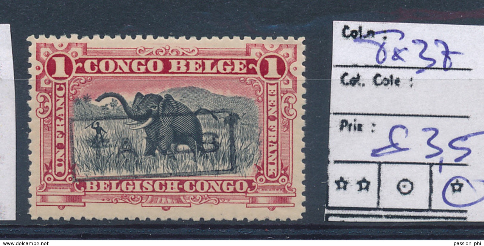 BELGIAN CONGO COB TX37 LH - Neufs