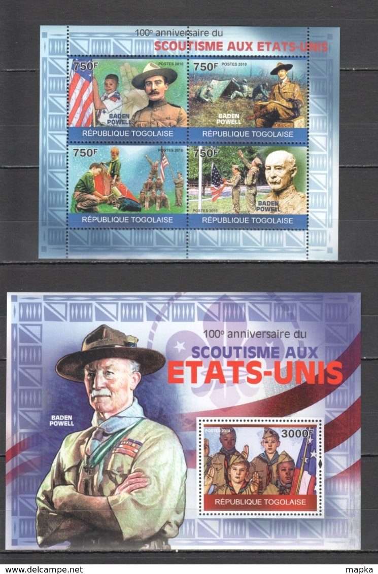 TG1275 2010 TOGO TOGOLAISE ORGANIZATIONS SCOUTING 100TH ANNIVERSARY IN USA 1KB+1BL MNH - Altri & Non Classificati