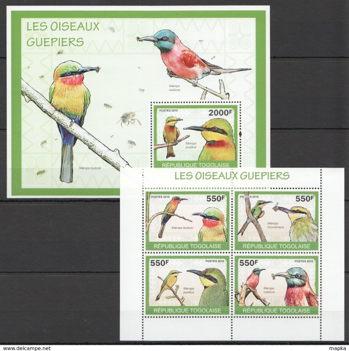 TG1278 2010 TOGO TOGOLAISE FAUNA BIRDS LES OISEAUX GUEPIERS 1KB+1BL MNH - Otros & Sin Clasificación