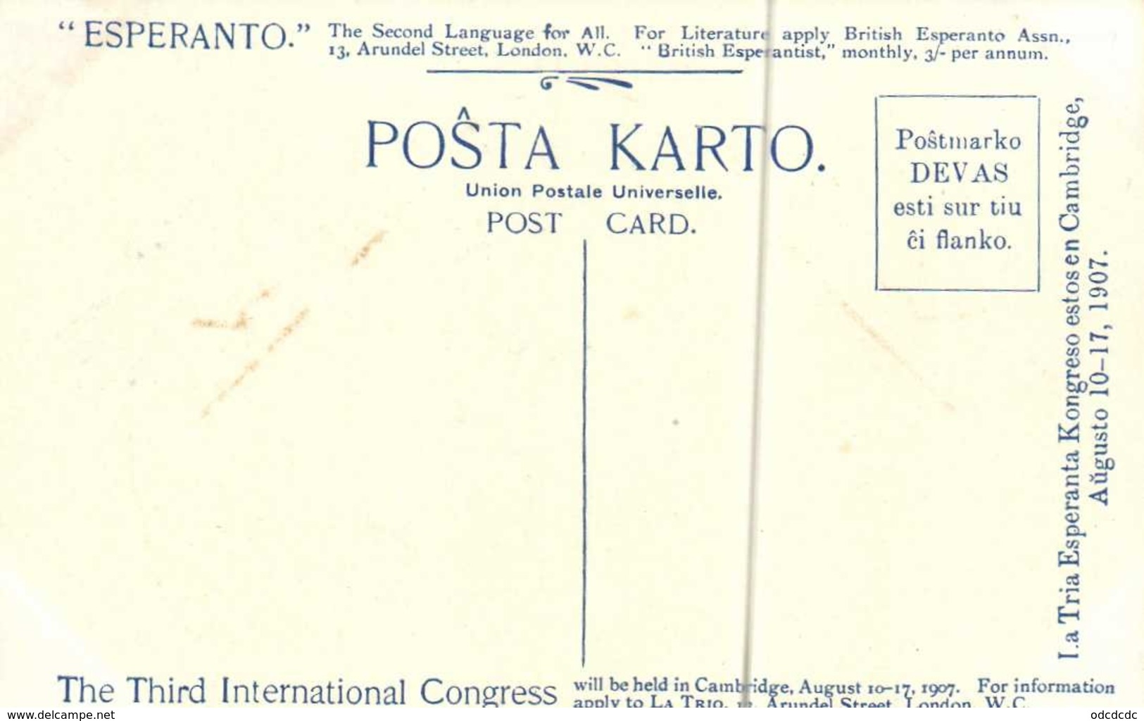 Illustrateur ESPERANTO The Finest CORDIALE In The WORLD  Flowing Ad Lib In CAMBRIDGE  From Sarurday Aug 10 To 17 1907 RV - Esperanto