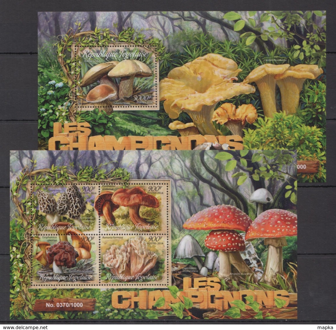 TG020 2016 TOGO TOGOLAISE FLORA NATURE MUSHROOMS LES CHAMPIGNONS KB+BL MNH - Pilze