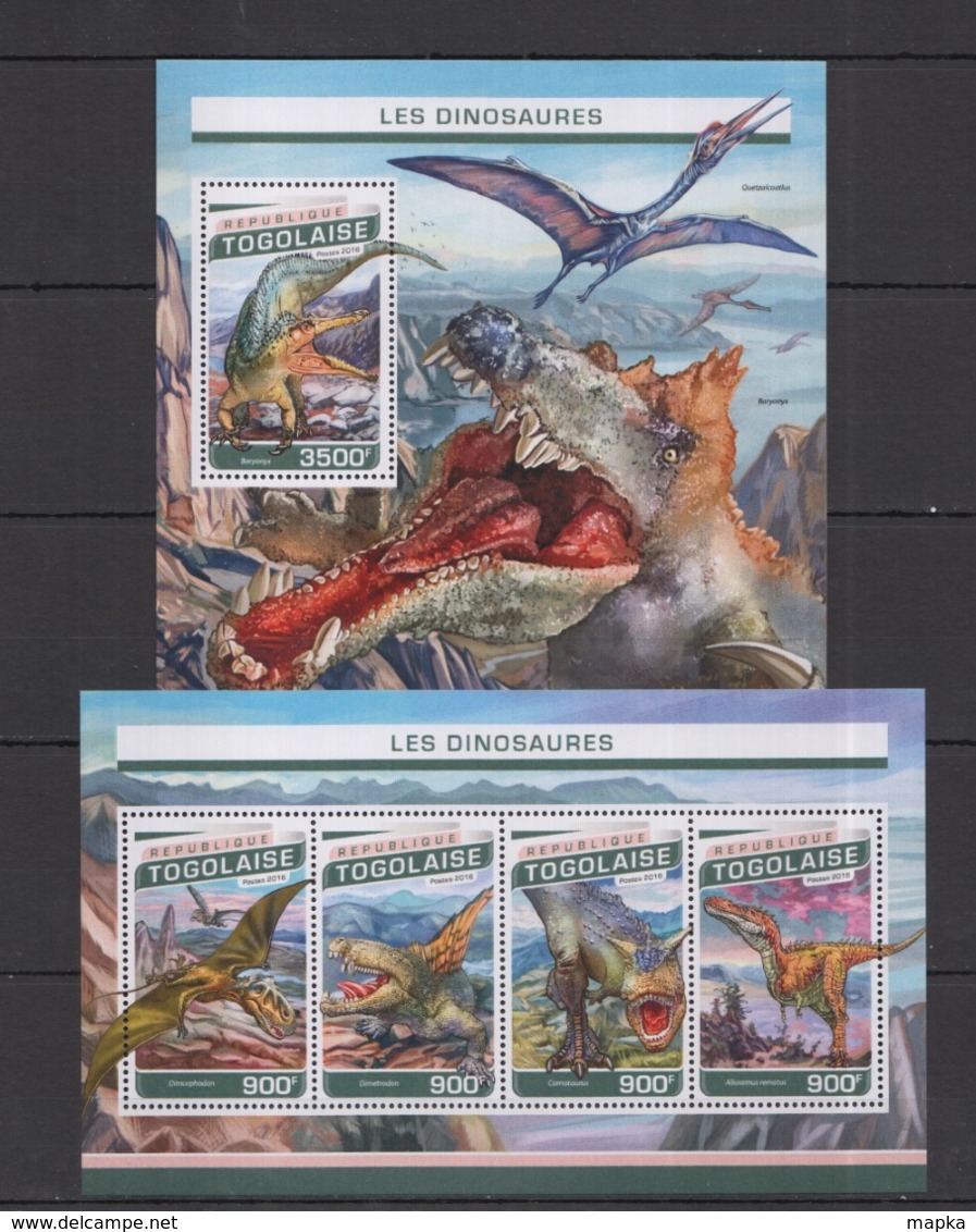 TG186 2016 TOGO TOGOLAISE FAUNA PREHISTORIC ANIMALS DINOSAURS LES DINOSAURES KB+BL MNH - Prehistorisch