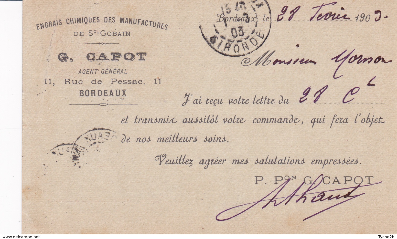 Carte Mouchon Retouché 10 C Rose Oblitérée Repiquage Capot - Cartes Postales Repiquages (avant 1995)