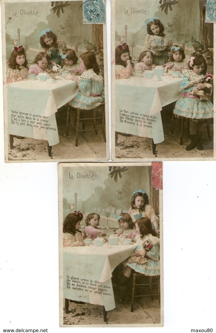 Lot De 5 CPA - Scénette - "La Dînette " Poupée  - (G.I.) - 1905 - - Autres & Non Classés