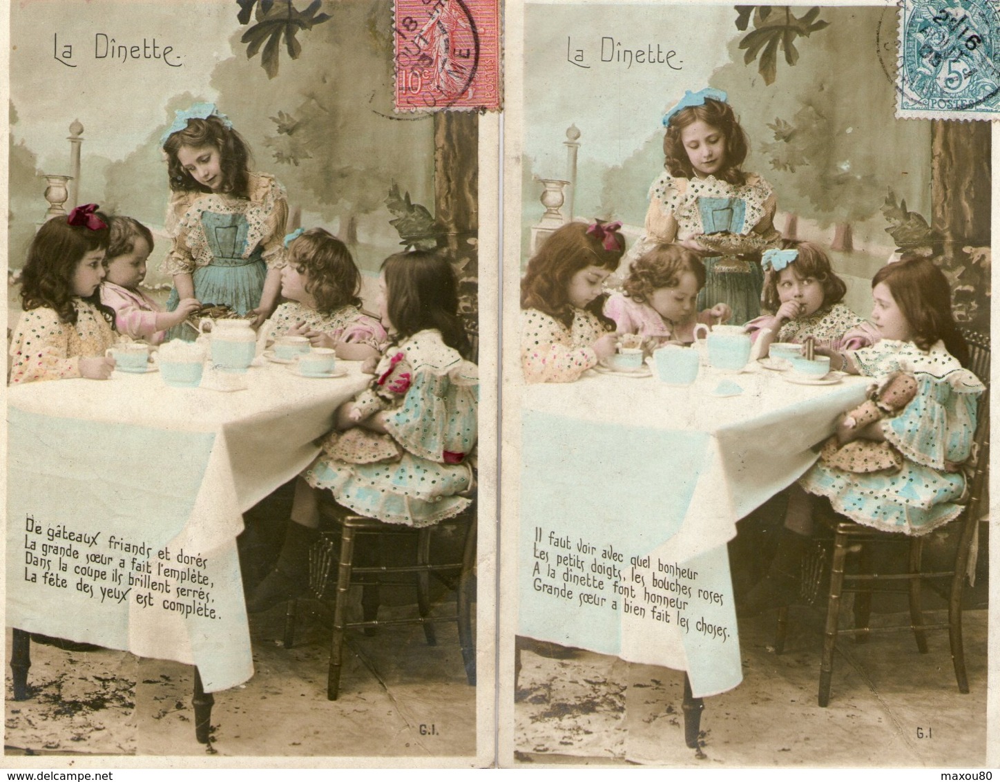 Lot De 5 CPA - Scénette - "La Dînette " Poupée  - (G.I.) - 1905 - - Autres & Non Classés