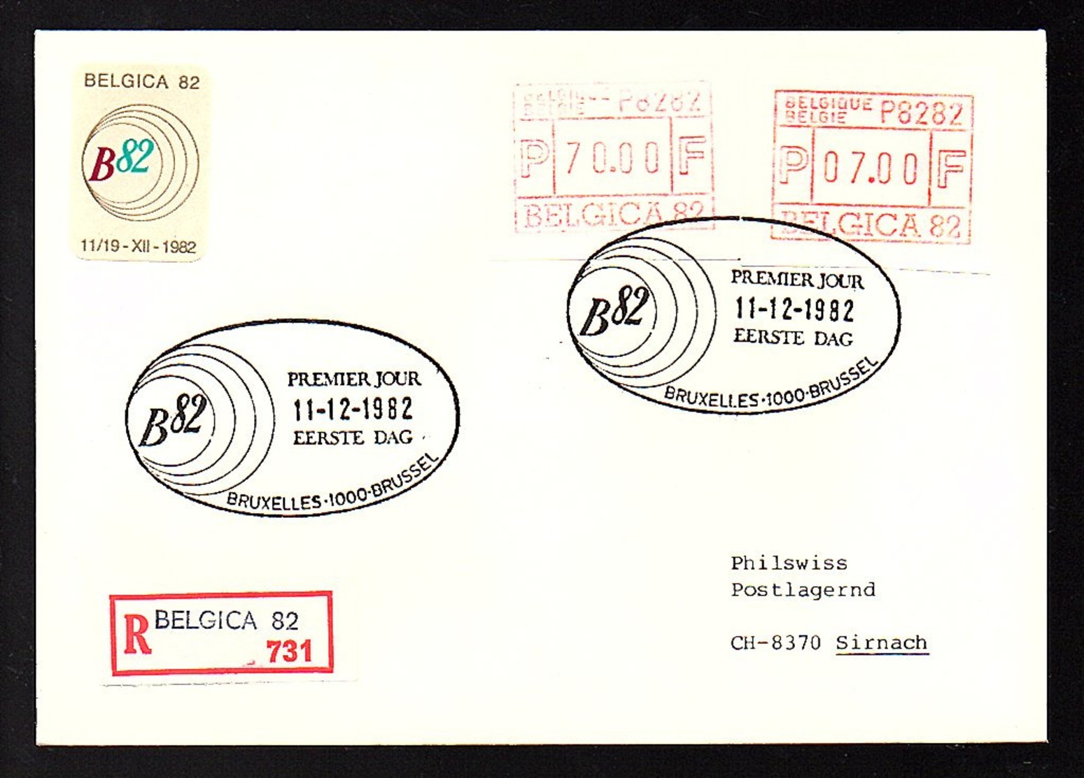 70 & 7 Francs FDC BELGICA 82 > Sirnach (798) - Andere & Zonder Classificatie