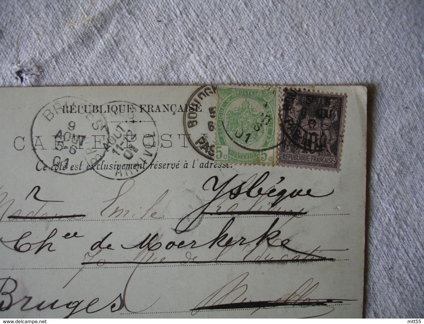 1901 Affranchissement Mixte Belgique France Sage Lettre Pour Bruxelles Reroutee Sur Bruges - 1877-1920: Periodo Semi Moderno