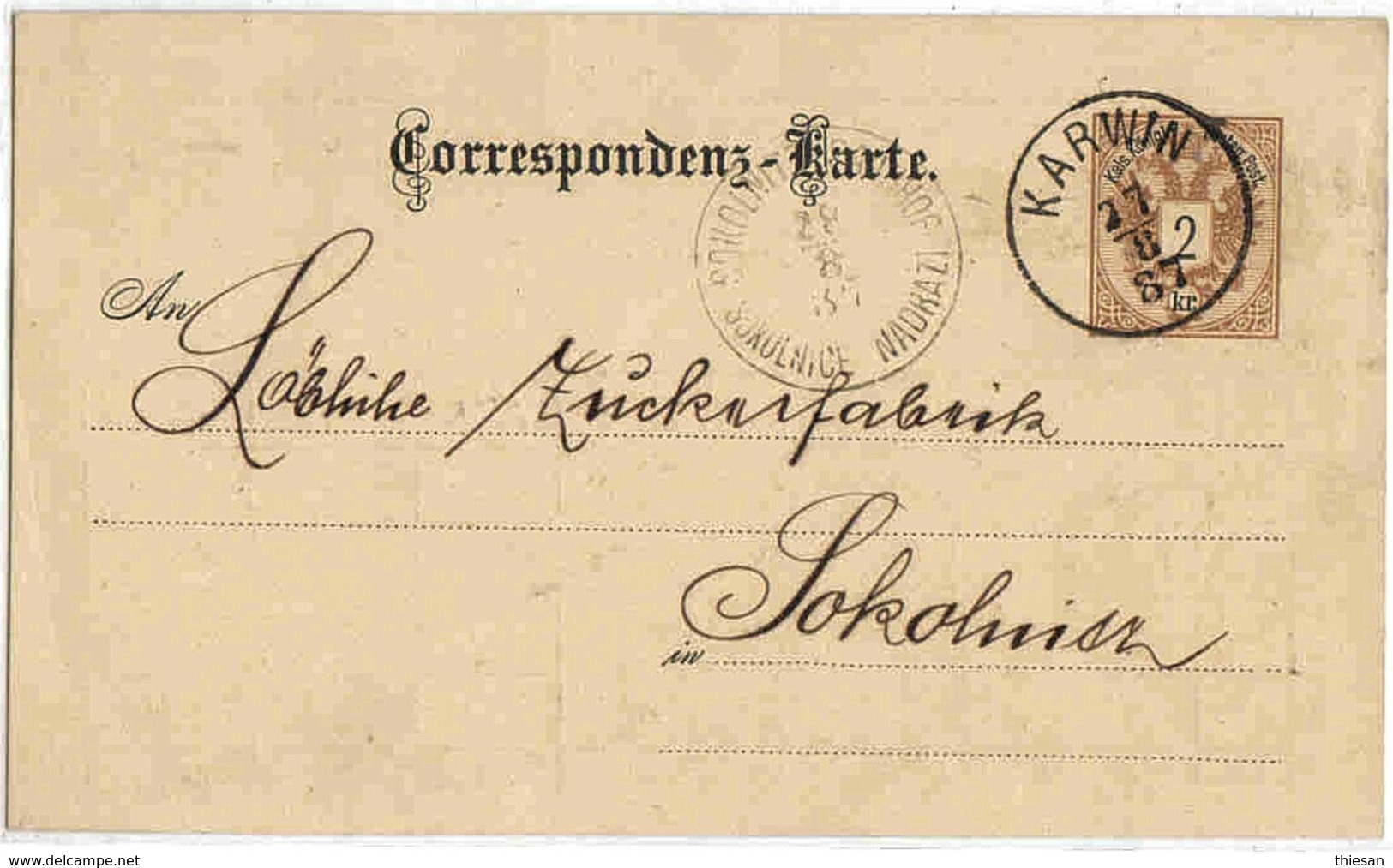 Autriche Austria Entier Karwin Karvina Pologne Poland 1887 Enveloppe Lettre Cover Ganzsache Stationary - Storia Postale