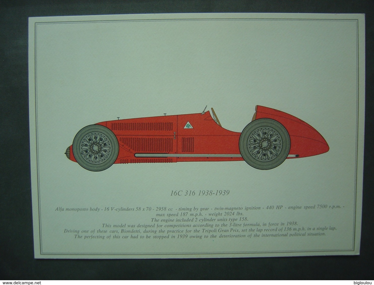 ALFA ROMEO - Collection De 13 Illustrations 31 X 22 Cm - - Automobile - F1