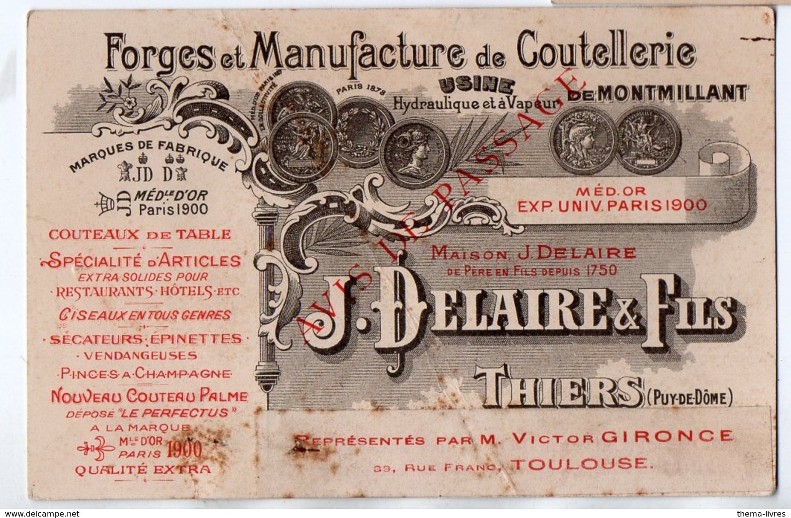 Thiers (63 Puy De Dôme) Carte Professionnelle J DELAIRE  Coutellerie  (PPP20937) - Publicités