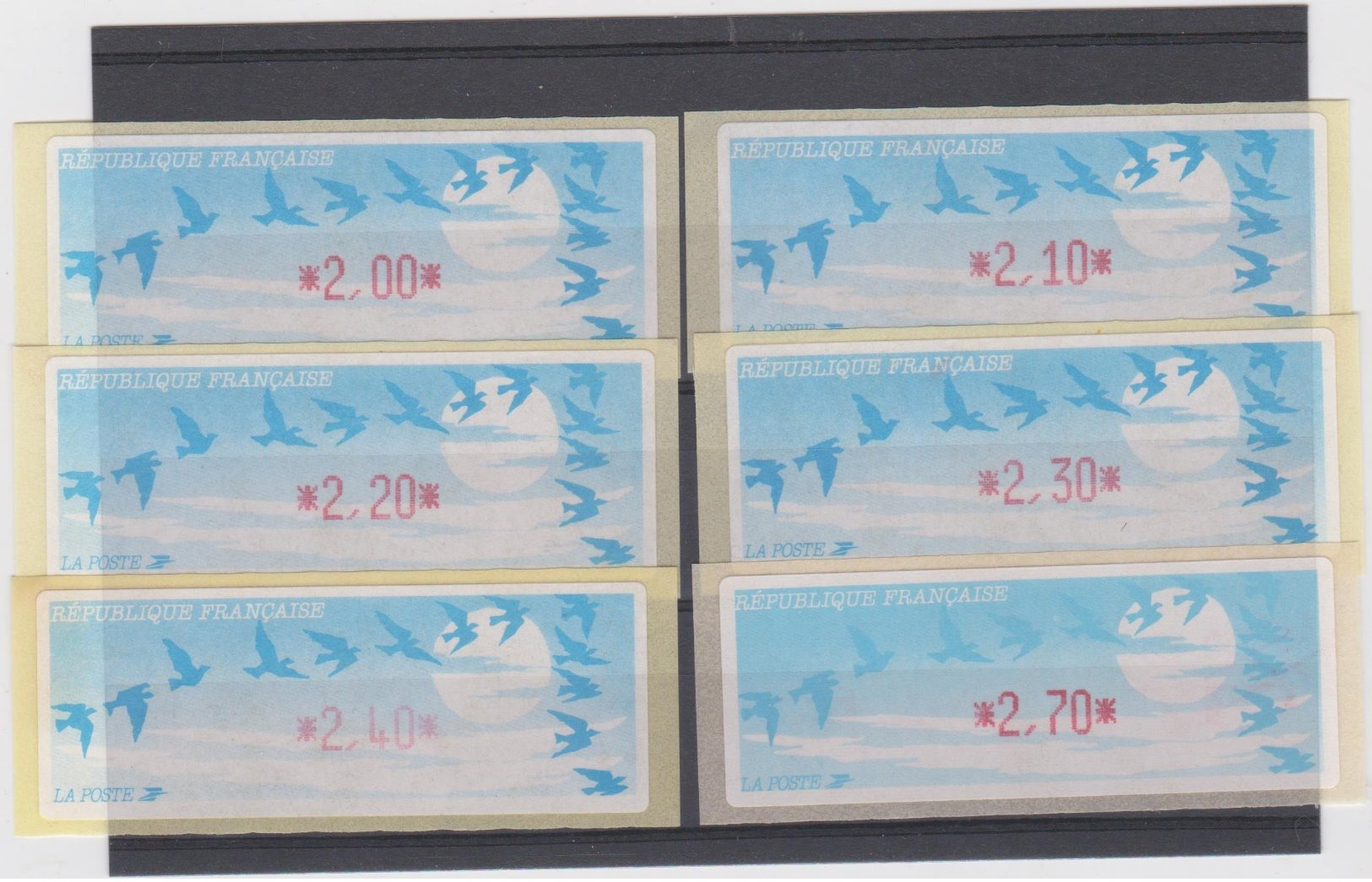 France 6 Vignettes Distributeur Type C LISA  N°YT 208 - 2.00 2.10 2.20 2.30 2.40 2.70 F - 1990 « Oiseaux De Jubert »