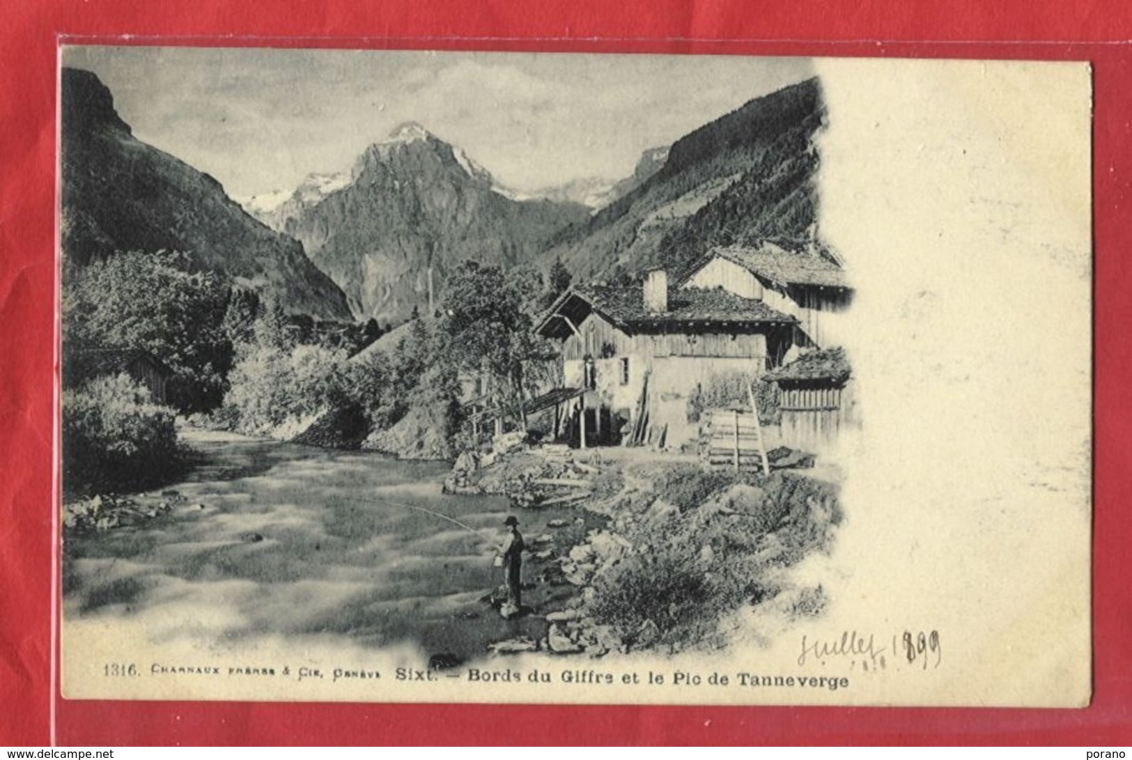Sixt - Pêcheur Au Bords Du Giffre Et Le Pic De Tanneverge - 1899 - Bonneville