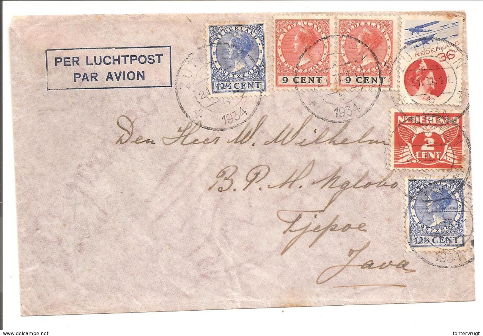 Luchtpost Zutphen 21.2.34>Tjepoe 1-Langebalk 3.3.34 - Luftpost