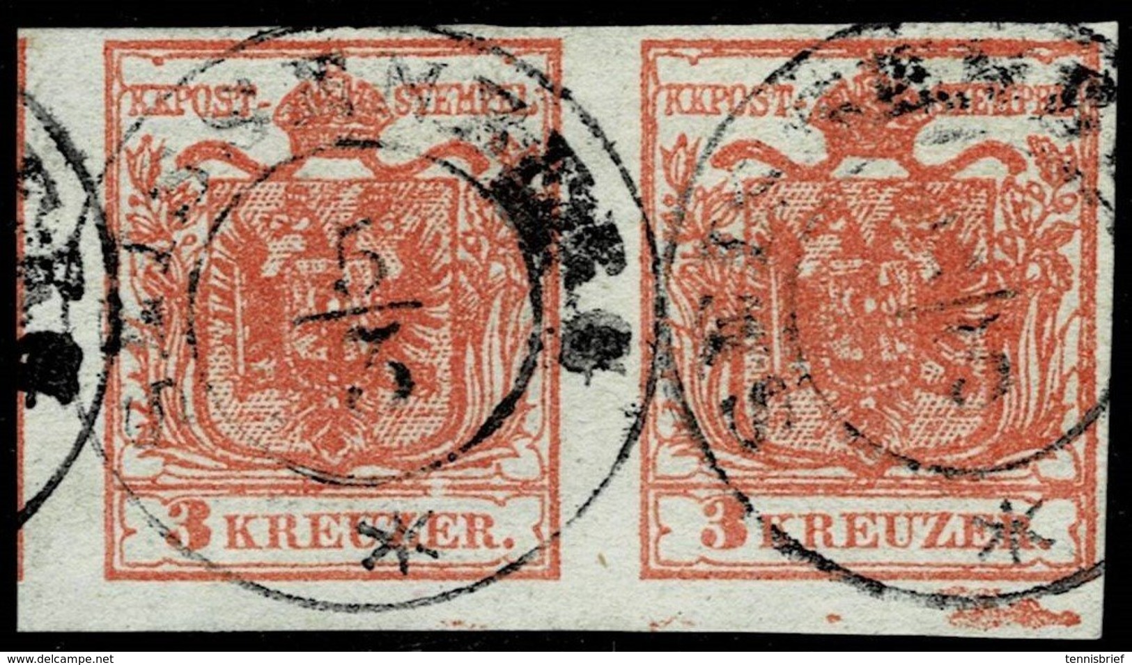 1850, Nr. 3 Paar, Balken, Signiert , Selt Stp.  SEISSENBERG  - Krain, A2329 - Oblitérés