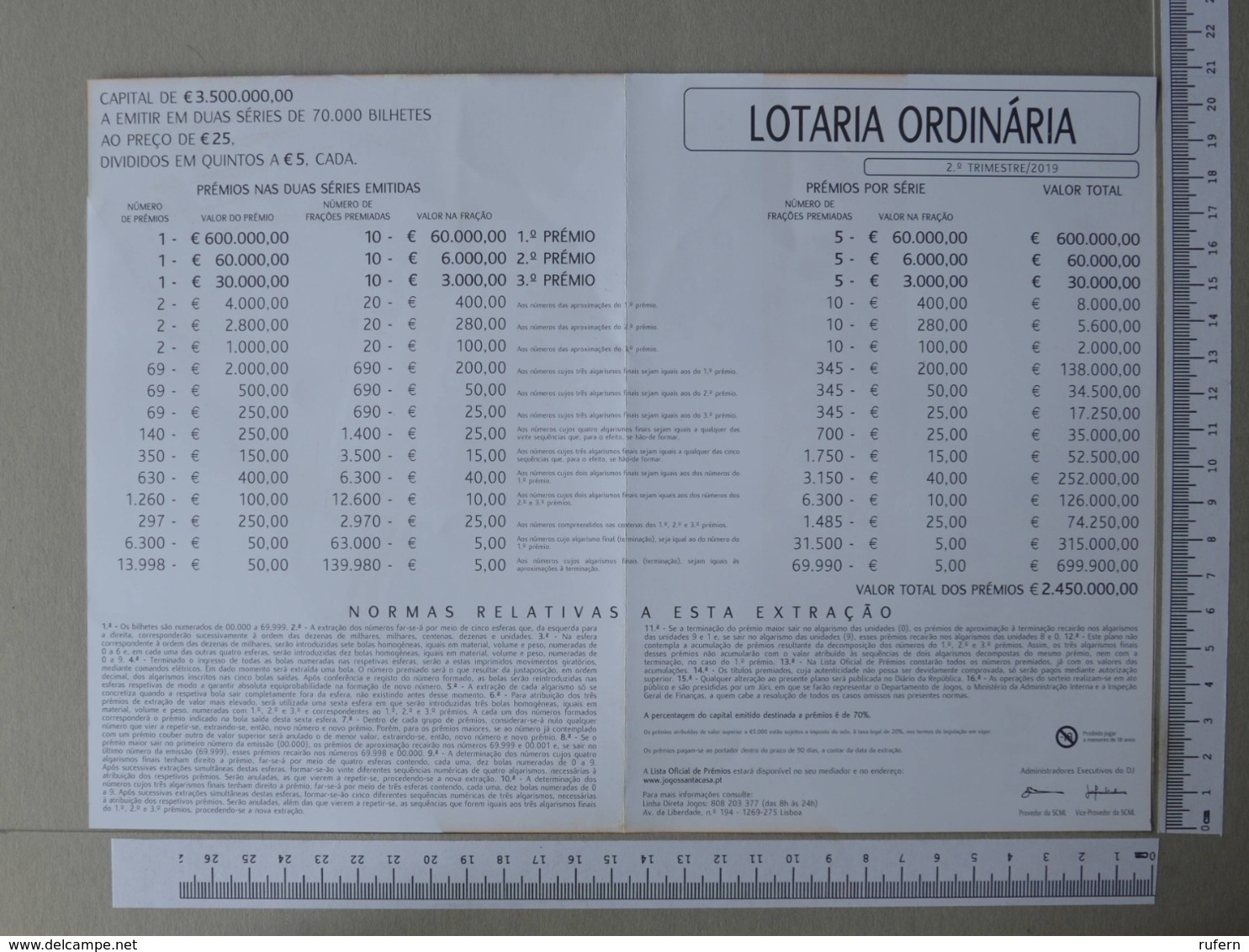 PORTUGAL   2019 - CARTAZ LOTARIA CLASSICA FORMATO A4 DOBRA AO MEIO  2 SCANS  - Nº 24 - (Nº32086) - Lottery Tickets