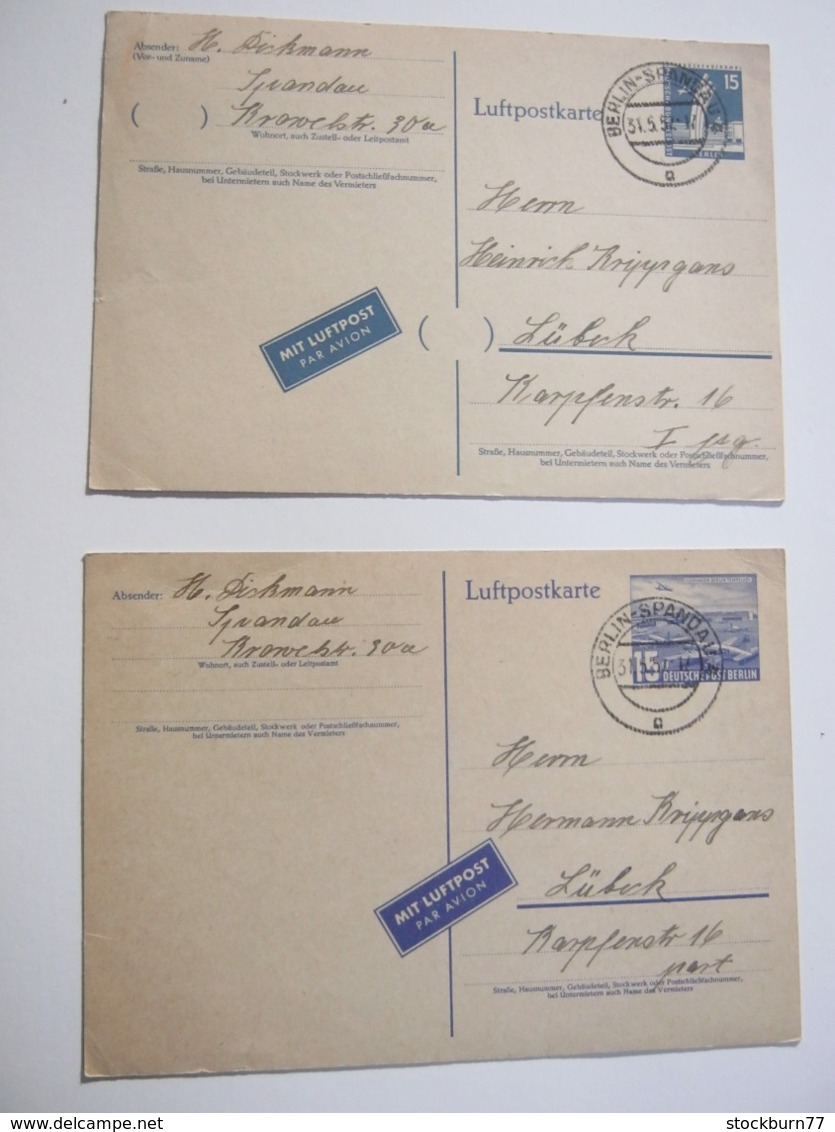 1957 , 2 Luftpostkarten Von Berlin Nach Lübeck - Postcards - Used