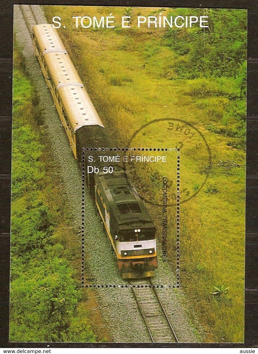 St-Thome Et Principe 1989 Yvertn° Bloc 69 (°) Oblitéré Cote 3 € Chemin De Fer Treinen Trains - Sao Tome Et Principe