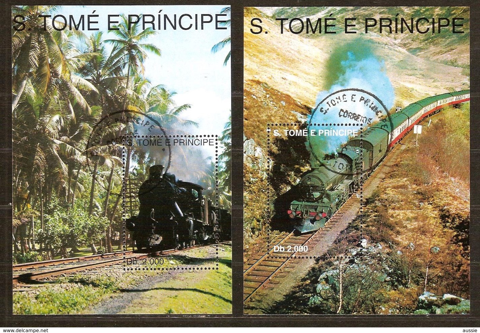St-Thome Et Principe 1993 Yvertn° Bloc 142-143 (°) Oblitéré Cote 9 € Chemin De Fer Treinen Trains - Sao Tomé E Principe