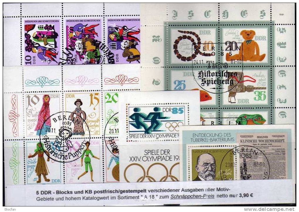 Alemania Motiv-Schnäppchen 5 DDR Blocks+Kleinbogen **/SST/o 20€ M/s Hoja Ss Varity Blocs Sheets Sheetlet Bf Germany - Collections (with Albums)