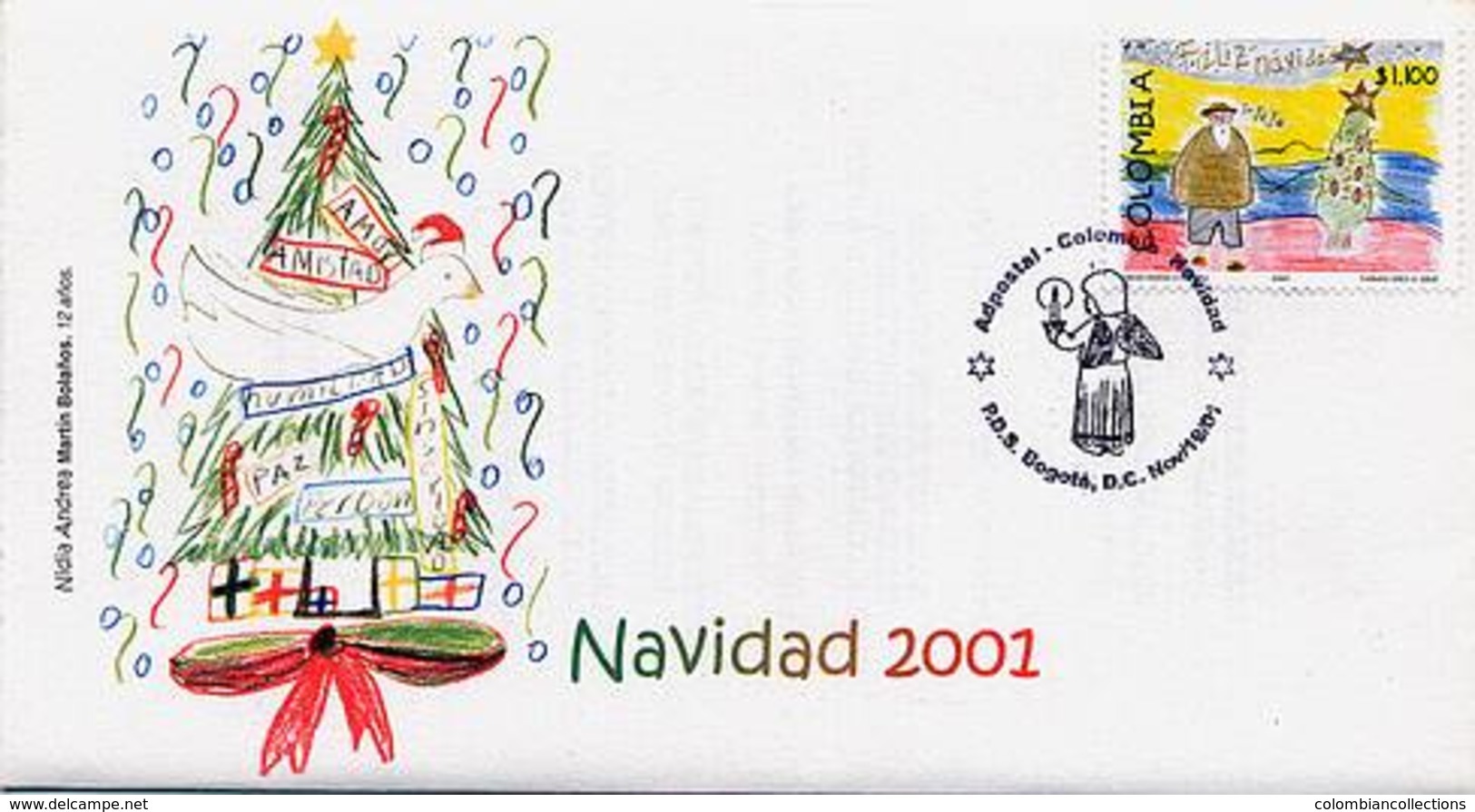 Lote 2183F, Colombia, 2001, SPD-FDC, Navidad, Christmas - Colombia