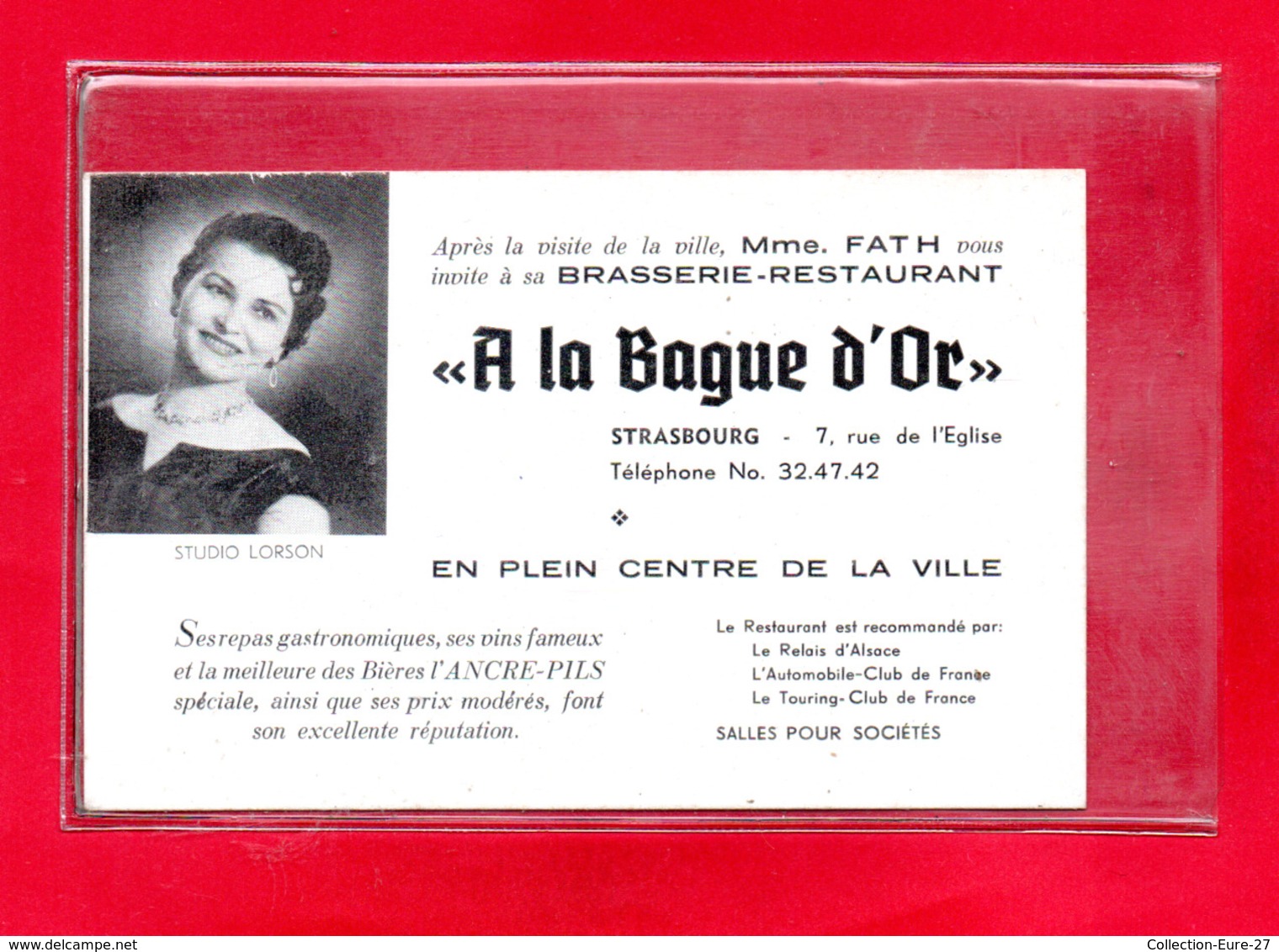 67-CARTE SOUVENIR - " A LA BAGUE D'OR " - STRASBOURG - BRASSERIE RESTAURANT - Strasbourg