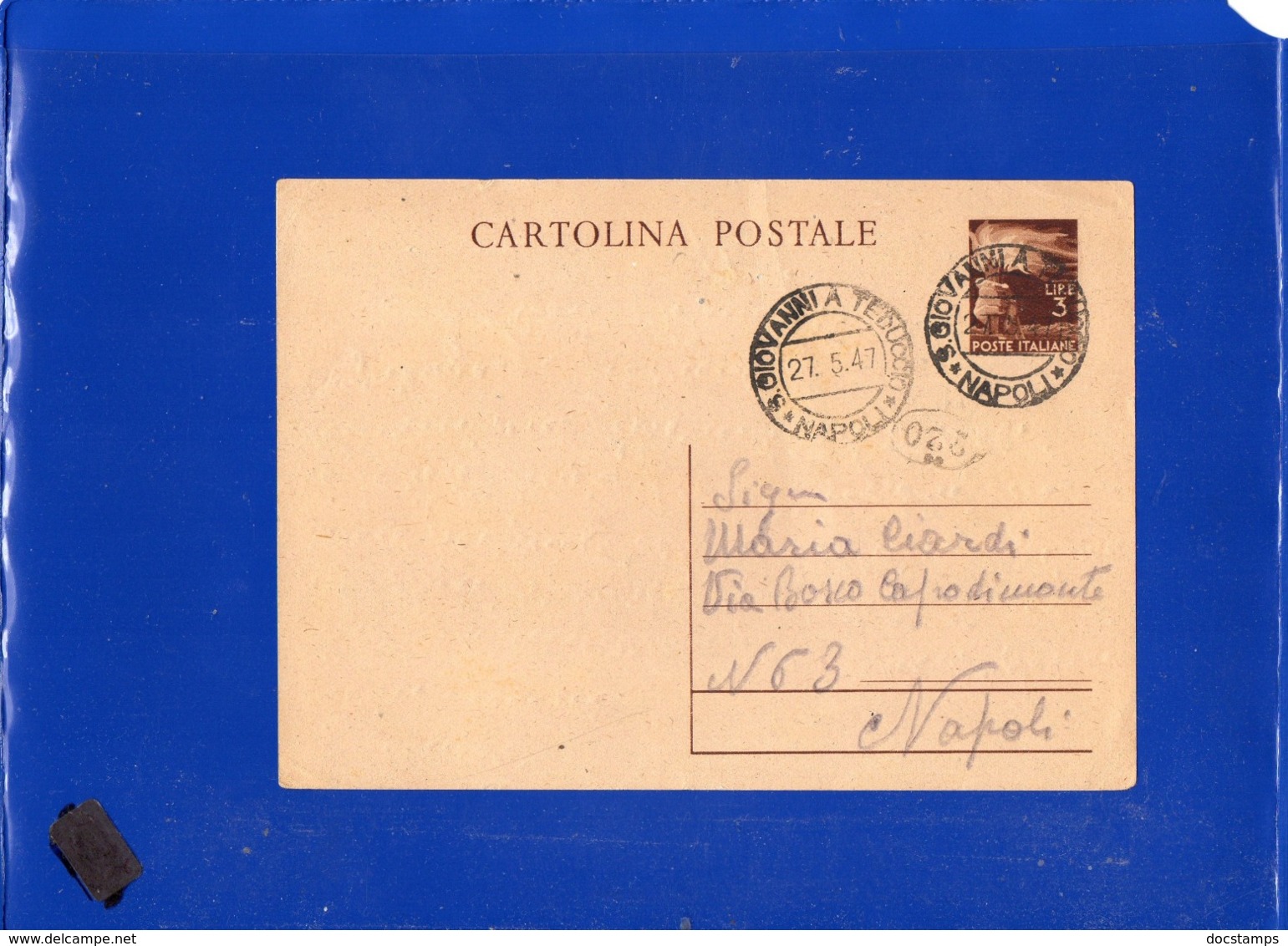 ##(DAN1911)-27-5-1947-Cartolina Postale L.3 Da San Giovanni A Teduccio (Napoli) Per Napoli - 1946-60: Marcofilie