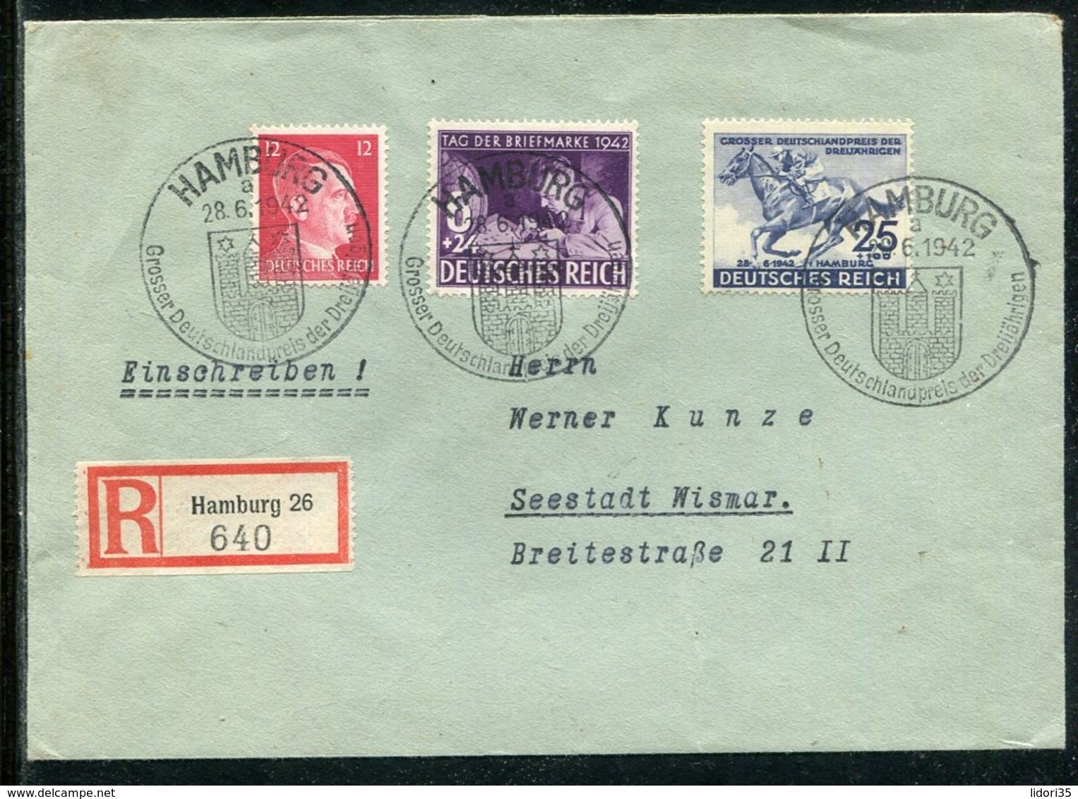 Deutsches Reich / 1942 / Mi. 814 MiF A. Reco-Brief Ex Hamburg, SSt. (1027) - Briefe U. Dokumente