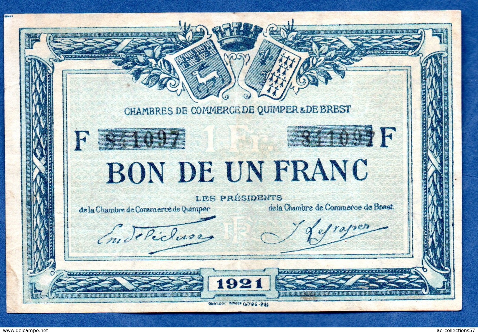 Brest   - 1 Franc    - état TTB - Chambre De Commerce