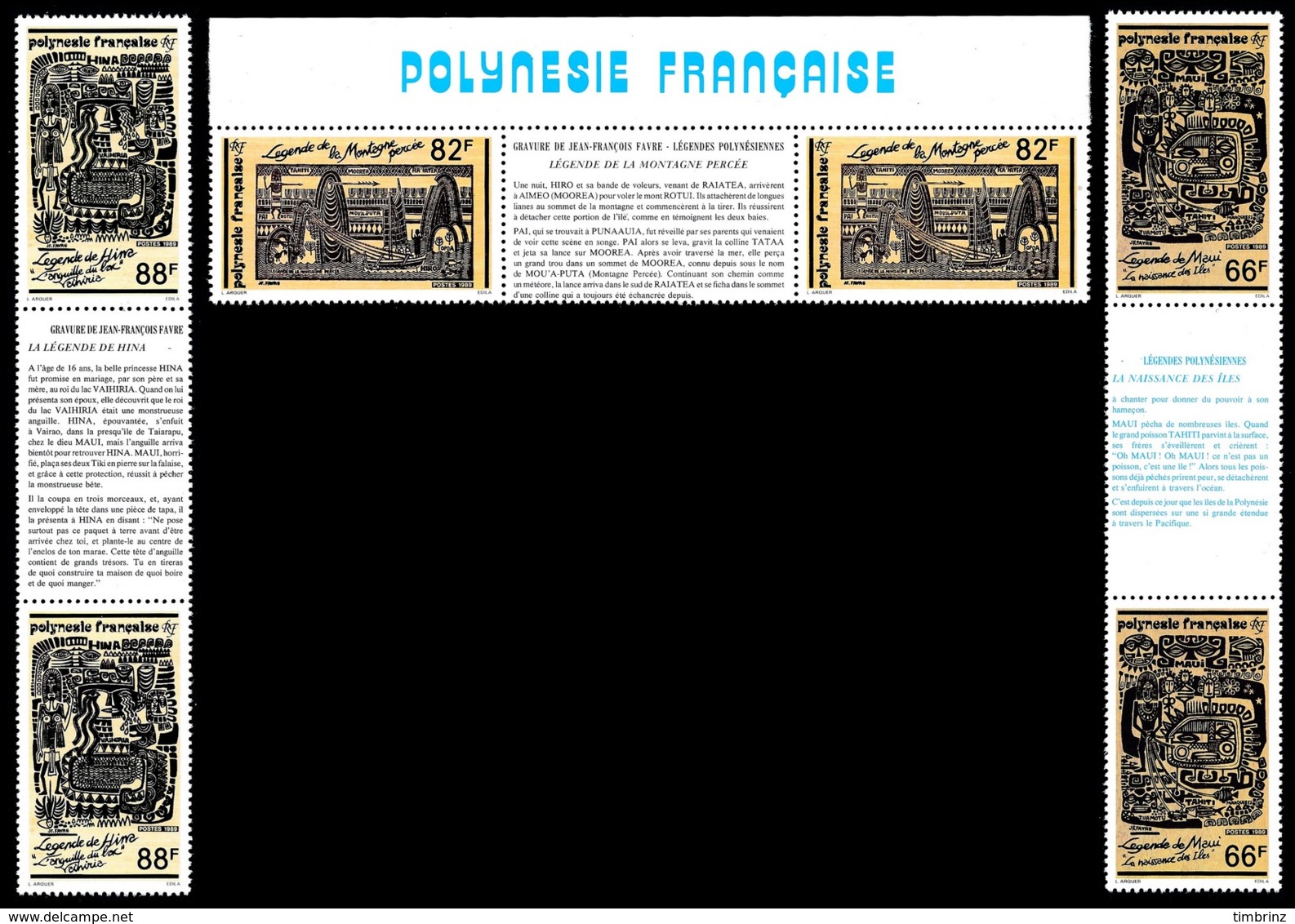 POLYNESIE 1989 - Yv. 347A à 349A = 347 à 349 En Tryptiques **   Cote= 16,00 EUR - Légendes Polynésiennes  ..Réf.POL24575 - Neufs